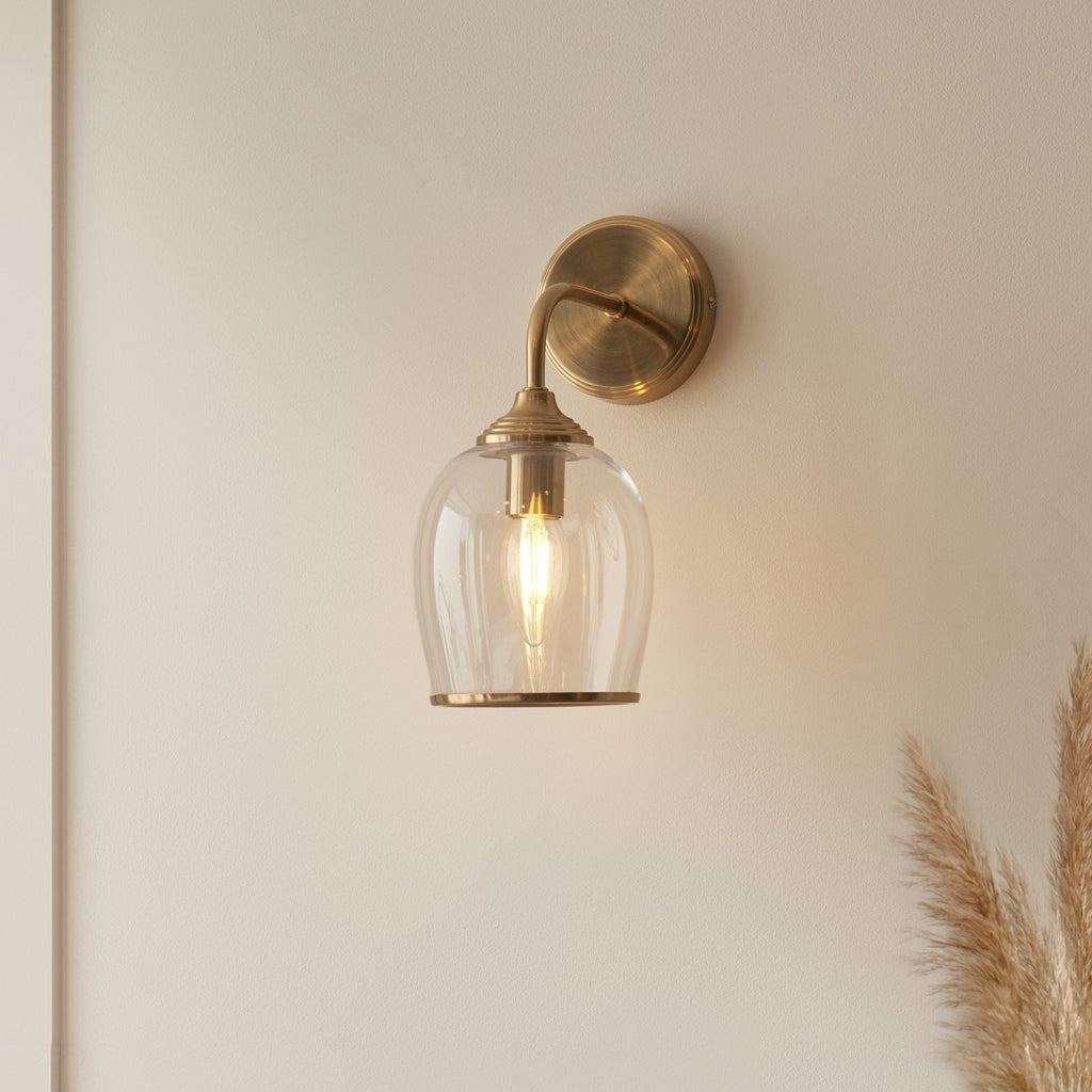 120626 Ashcroft Wall Light Brushed Aged Brass Plate & Clear Glass