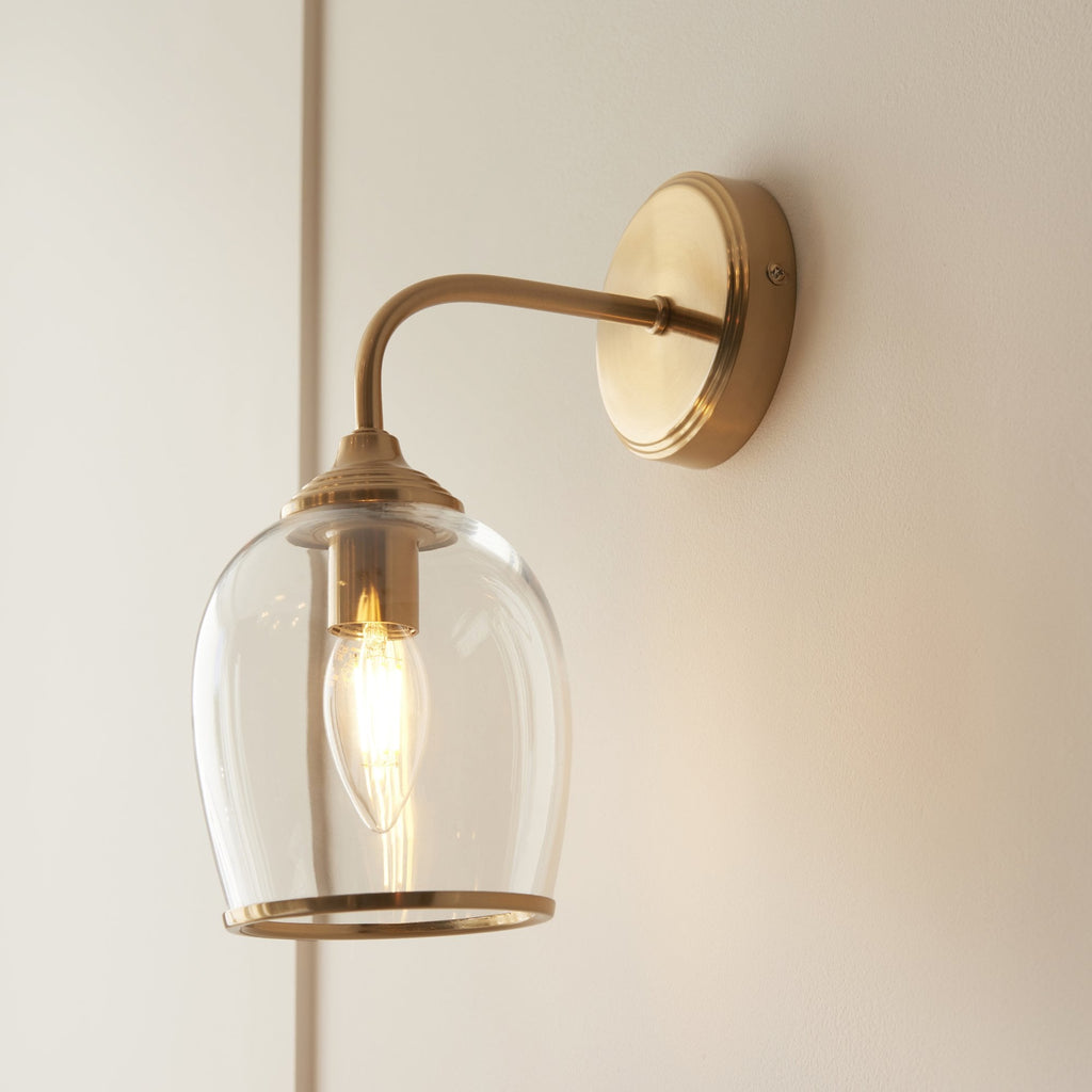 120626 Ashcroft Wall Light Brushed Aged Brass Plate & Clear Glass