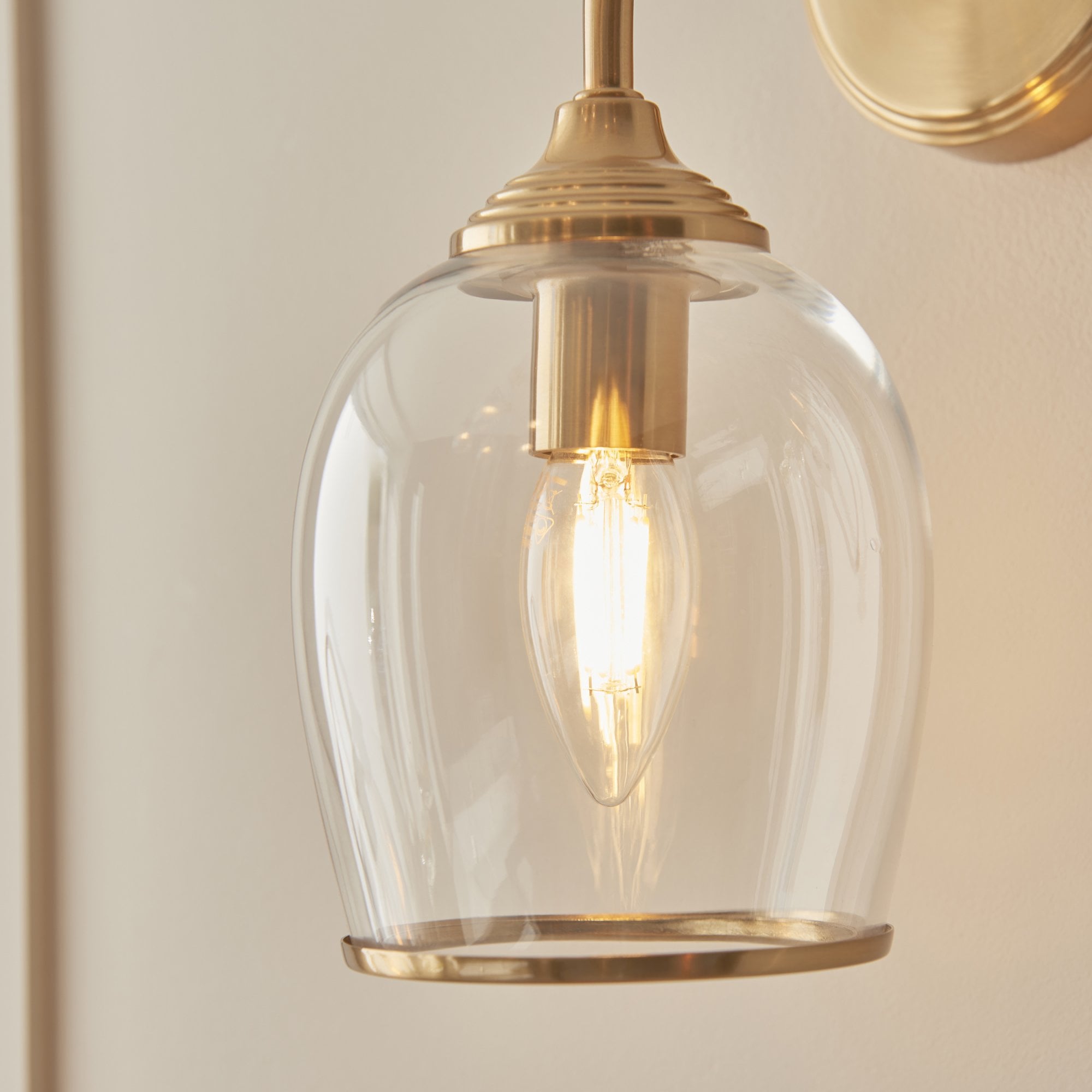 120626 Ashcroft Wall Light Brushed Aged Brass Plate & Clear Glass
