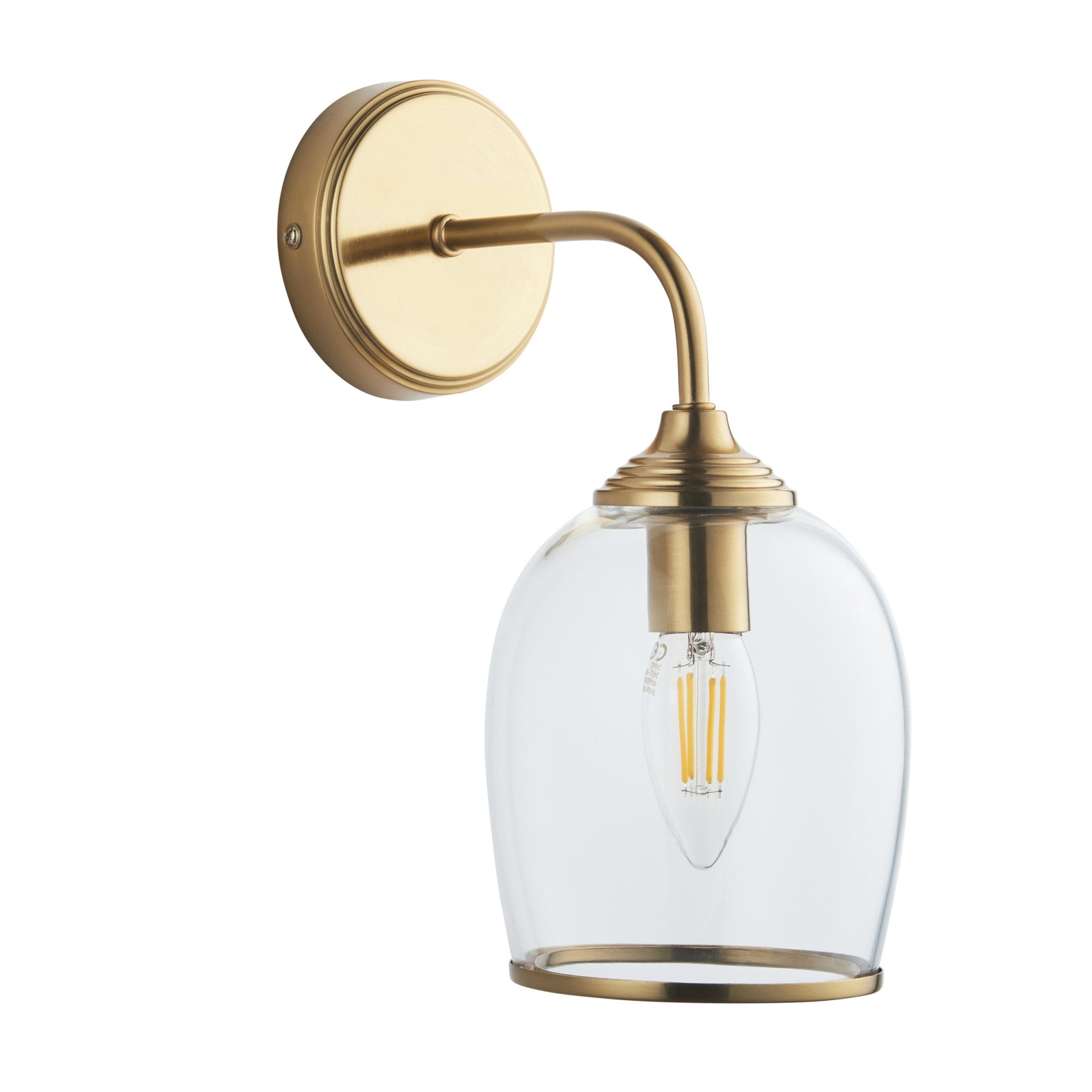120626 Ashcroft Wall Light Brushed Aged Brass Plate & Clear Glass