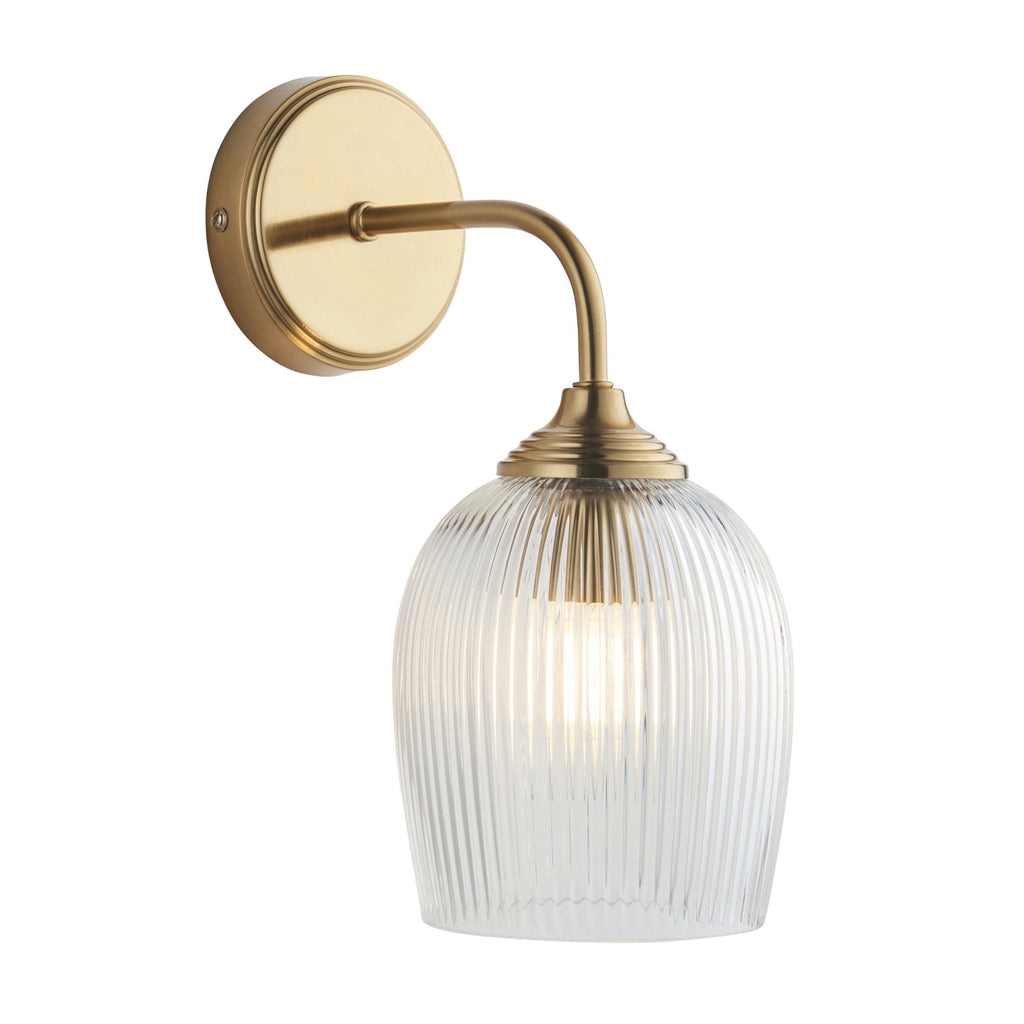 120627 Ashcroft Ribbed Wall Light Brushed Aged Brass Plate & Clear Ribbed Glass