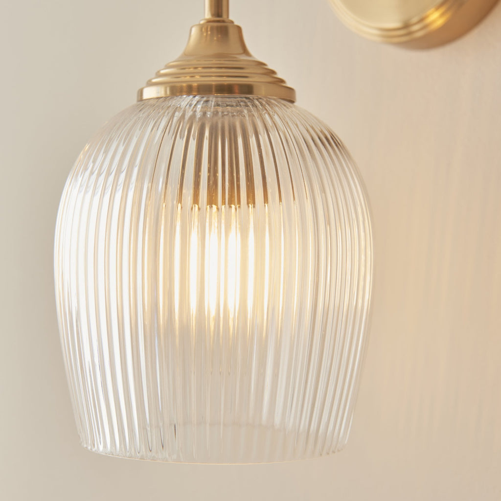 120627 Ashcroft Ribbed Wall Light Brushed Aged Brass Plate & Clear Ribbed Glass