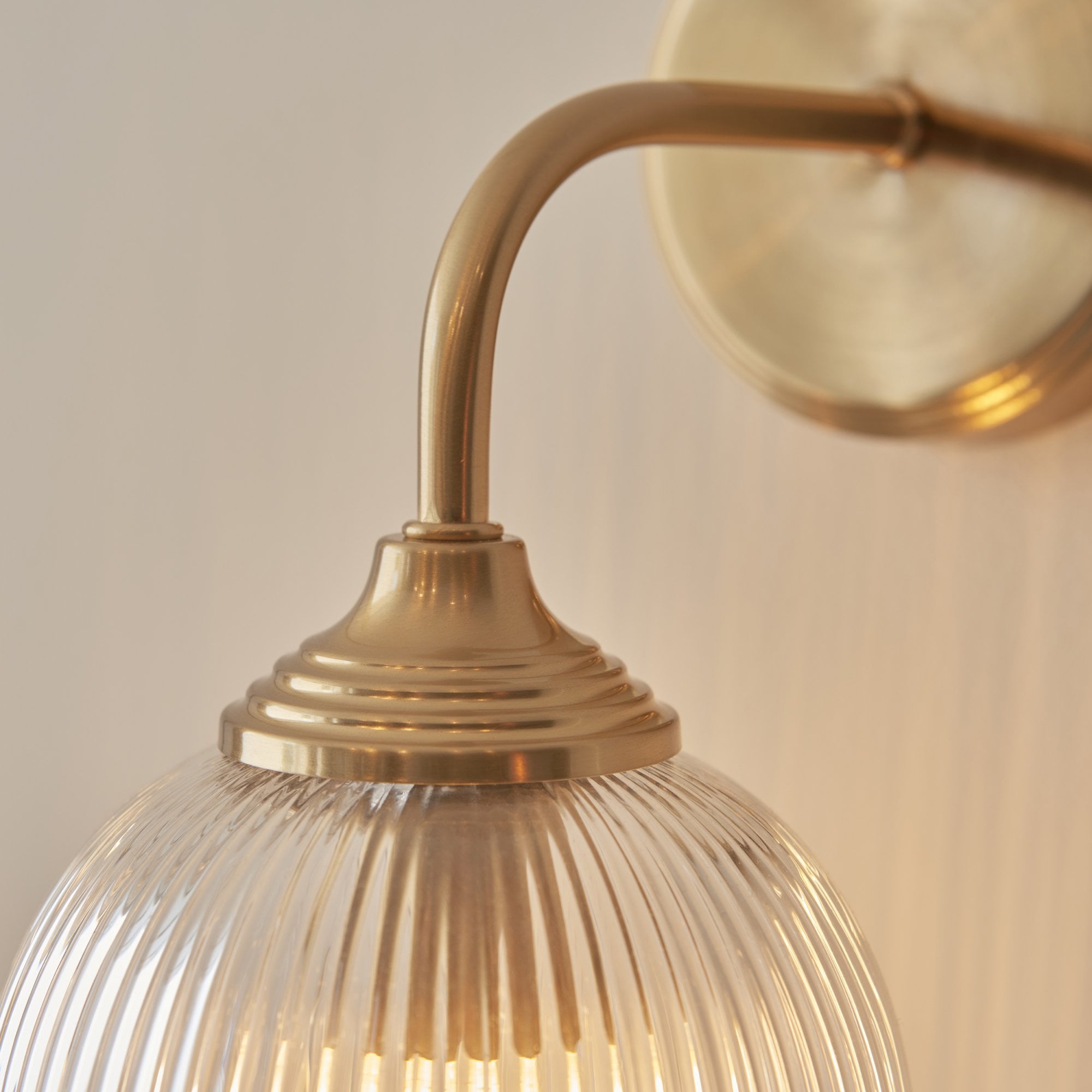 120627 Ashcroft Ribbed Wall Light Brushed Aged Brass Plate & Clear Ribbed Glass