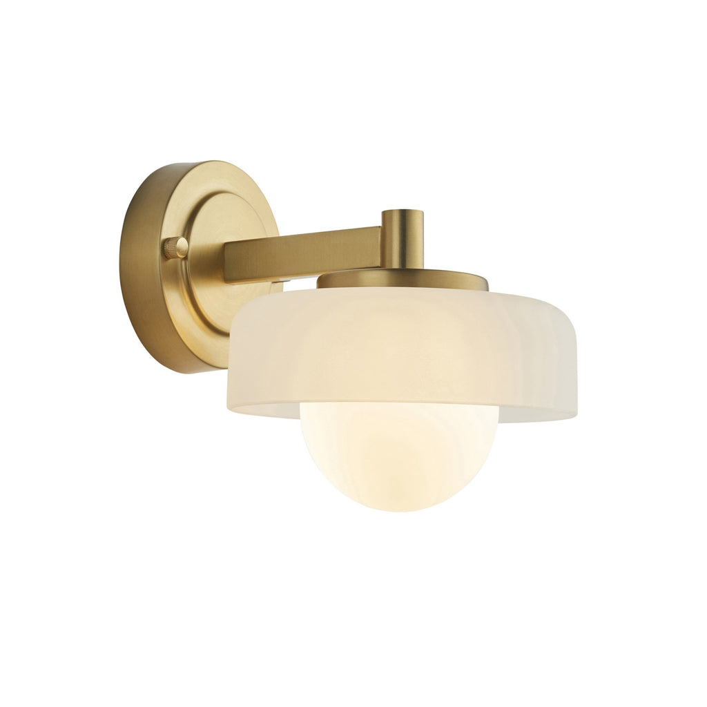 120630 Boss Wall Light Brushed Aged Brass Plate With Frosted & Opal Glass