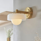 120630 Boss Wall Light Brushed Aged Brass Plate With Frosted & Opal Glass