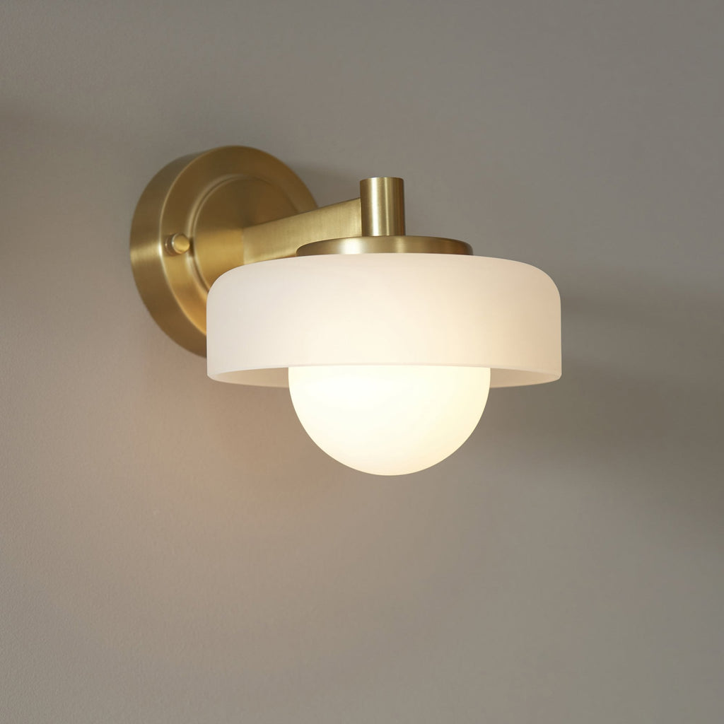 120630 Boss Wall Light Brushed Aged Brass Plate With Frosted & Opal Glass