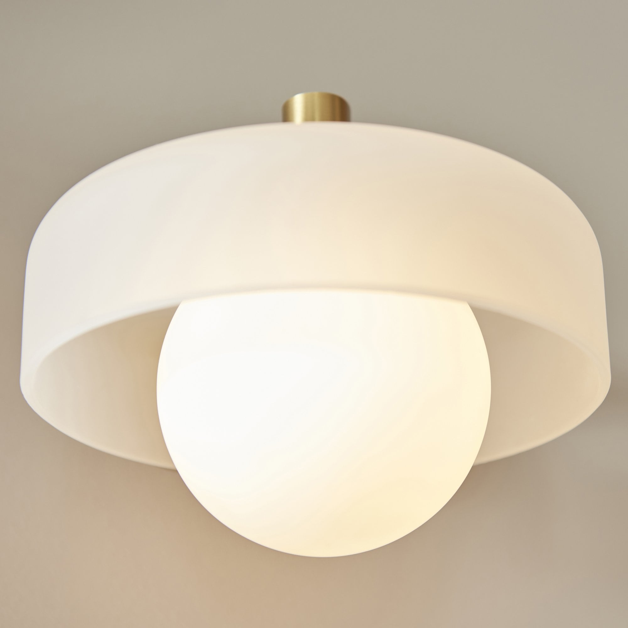 120630 Boss Wall Light Brushed Aged Brass Plate With Frosted & Opal Glass