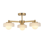 120631 Boss 3 Light Semi Flush Ceiling Light Brushed Aged Brass Plate With Frosted & Opal Glass