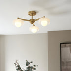 120631 Boss 3 Light Semi Flush Ceiling Light Brushed Aged Brass Plate With Frosted & Opal Glass