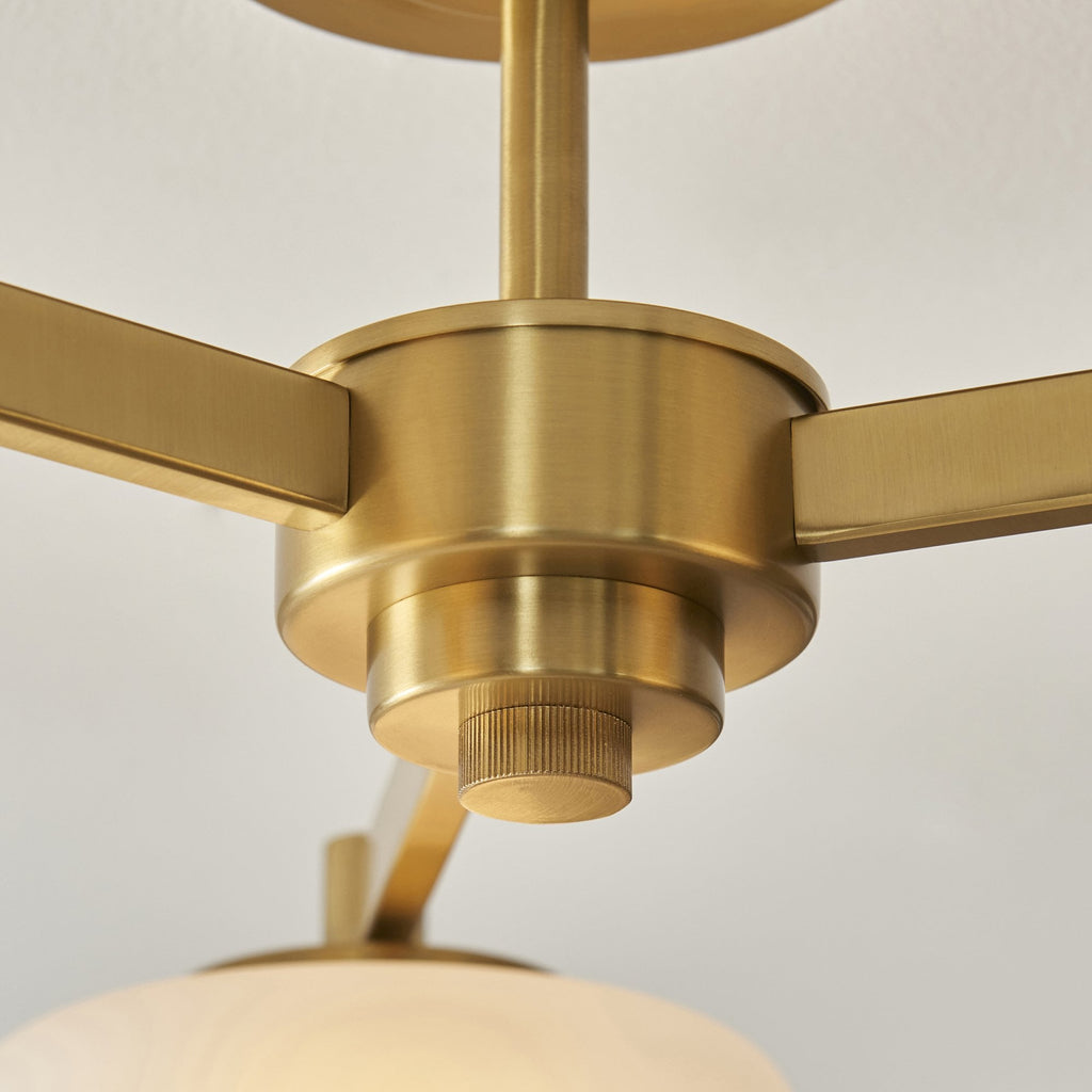 120631 Boss 3 Light Semi Flush Ceiling Light Brushed Aged Brass Plate With Frosted & Opal Glass