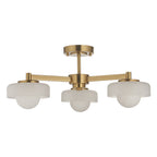 120631 Boss 3 Light Semi Flush Ceiling Light Brushed Aged Brass Plate With Frosted & Opal Glass