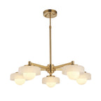 120632 Boss 5 Light Pendant Brushed Aged Brass Plate With Frosted & Opal Glass