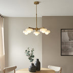 120632 Boss 5 Light Pendant Brushed Aged Brass Plate With Frosted & Opal Glass