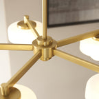 120632 Boss 5 Light Pendant Brushed Aged Brass Plate With Frosted & Opal Glass