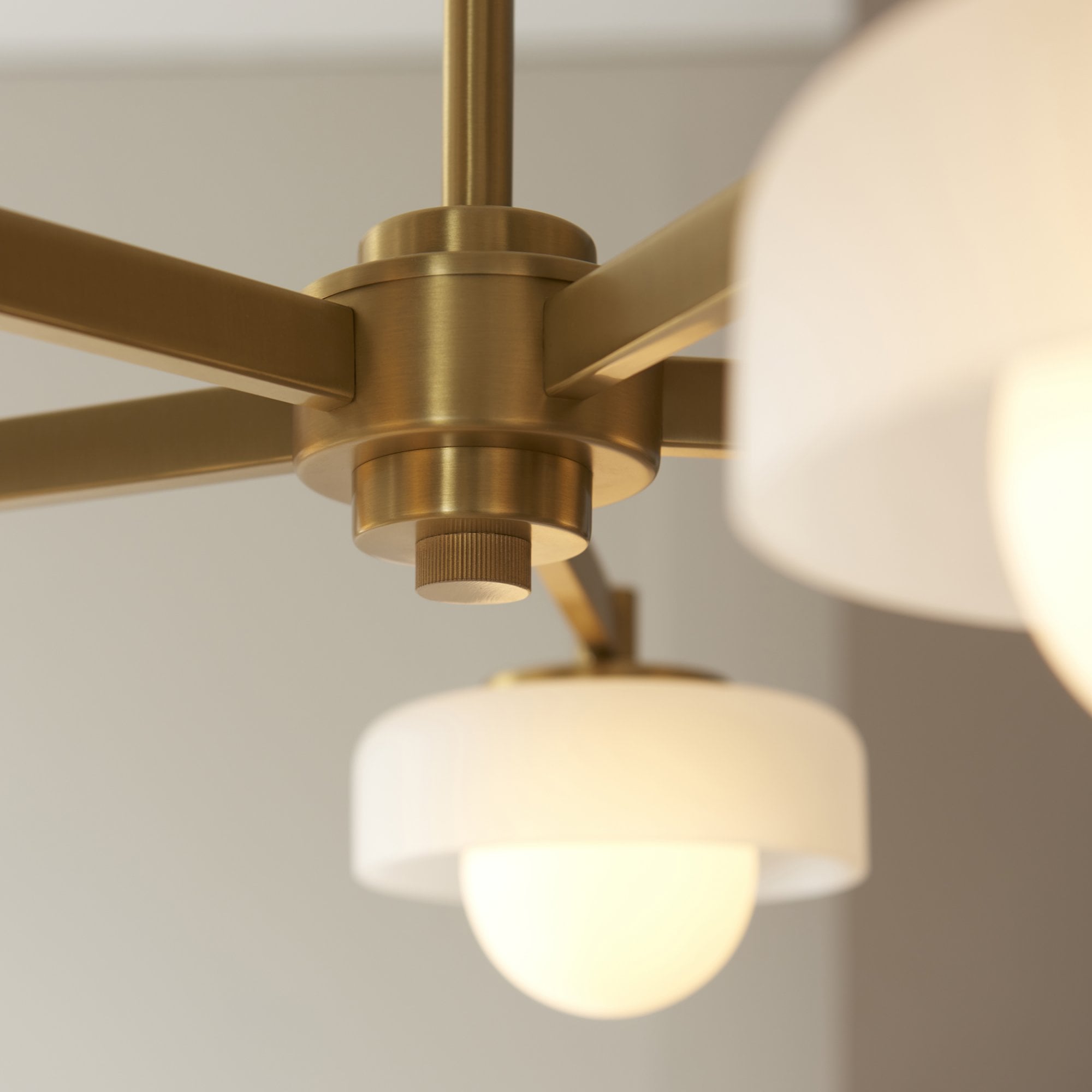 120632 Boss 5 Light Pendant Brushed Aged Brass Plate With Frosted & Opal Glass