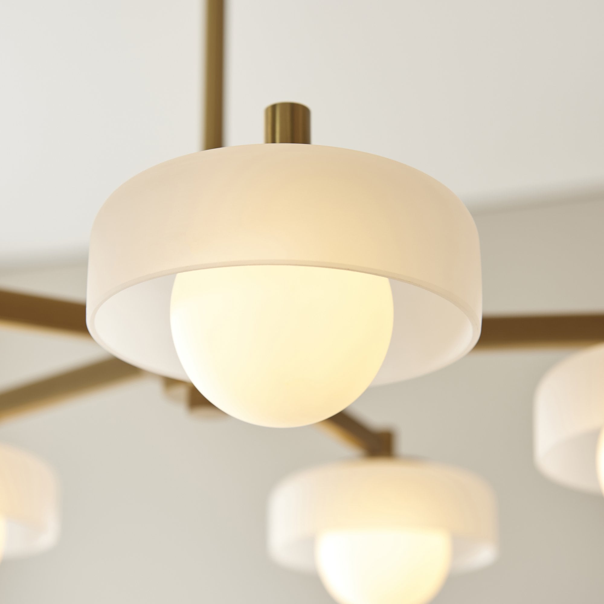 120632 Boss 5 Light Pendant Brushed Aged Brass Plate With Frosted & Opal Glass