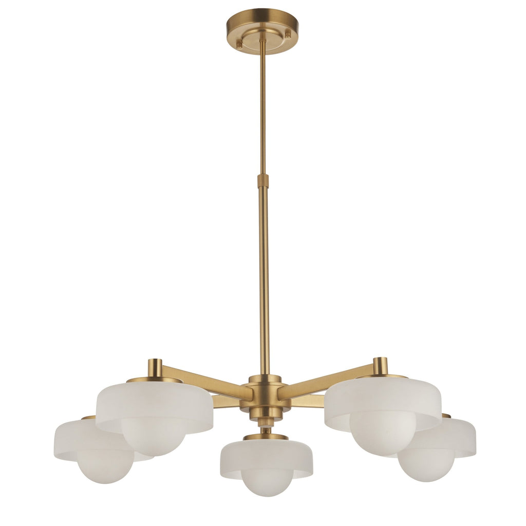 120632 Boss 5 Light Pendant Brushed Aged Brass Plate With Frosted & Opal Glass