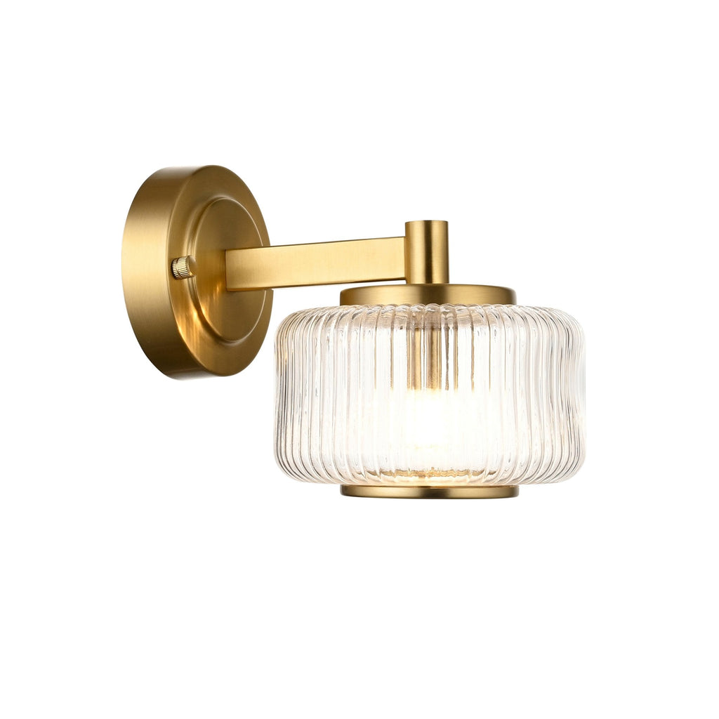 120633 Stamford Wall Light Brushed Aged Brass Plate & Clear Ribbed Glass