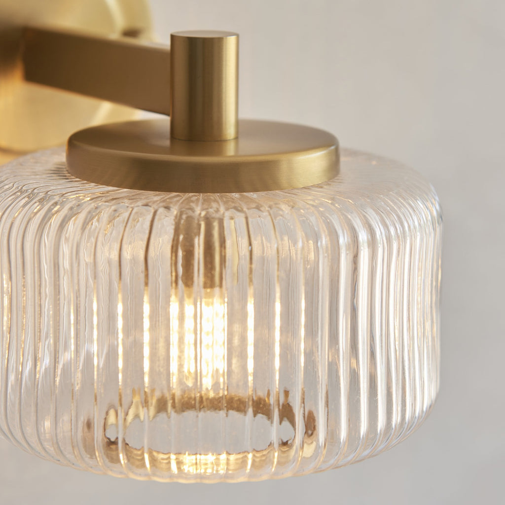 120633 Stamford Wall Light Brushed Aged Brass Plate & Clear Ribbed Glass