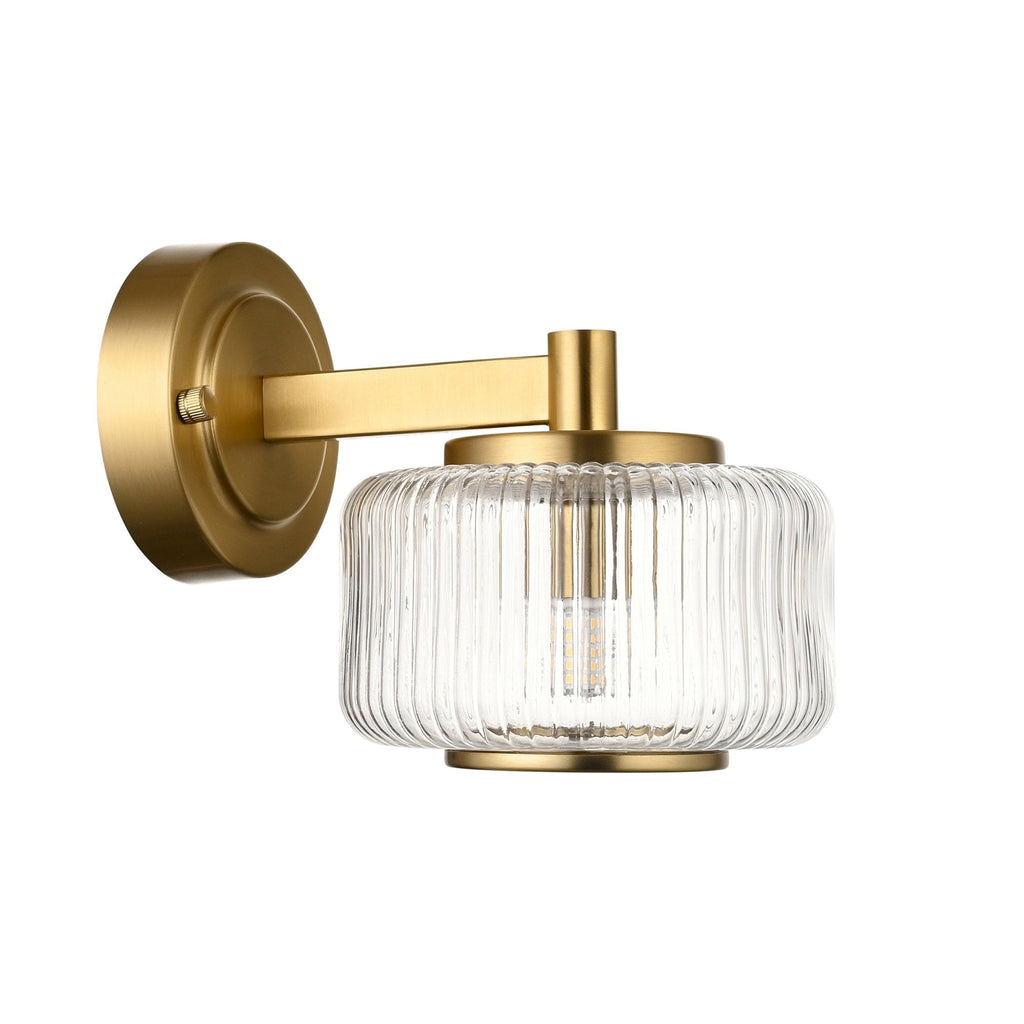120633 Stamford Wall Light Brushed Aged Brass Plate & Clear Ribbed Glass