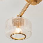 120634 Stamford 3 Light Semi Flush Ceiling Light Brushed Aged Brass Plate & Clear Ribbed Glass