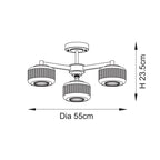 120634 Stamford 3 Light Semi Flush Ceiling Light Brushed Aged Brass Plate & Clear Ribbed Glass