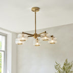 120635 Stamford 5 Light Pendant Brushed Aged Brass Plate & Clear Ribbed Glass