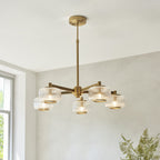 120635 Stamford 5 Light Pendant Brushed Aged Brass Plate & Clear Ribbed Glass