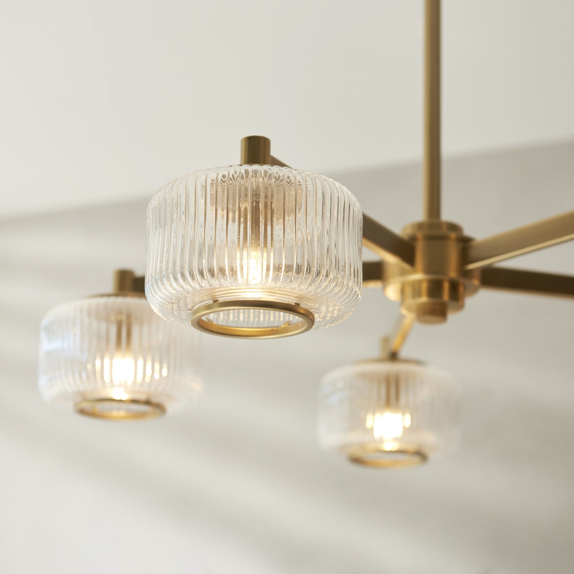 120635 Stamford 5 Light Pendant Brushed Aged Brass Plate & Clear Ribbed Glass