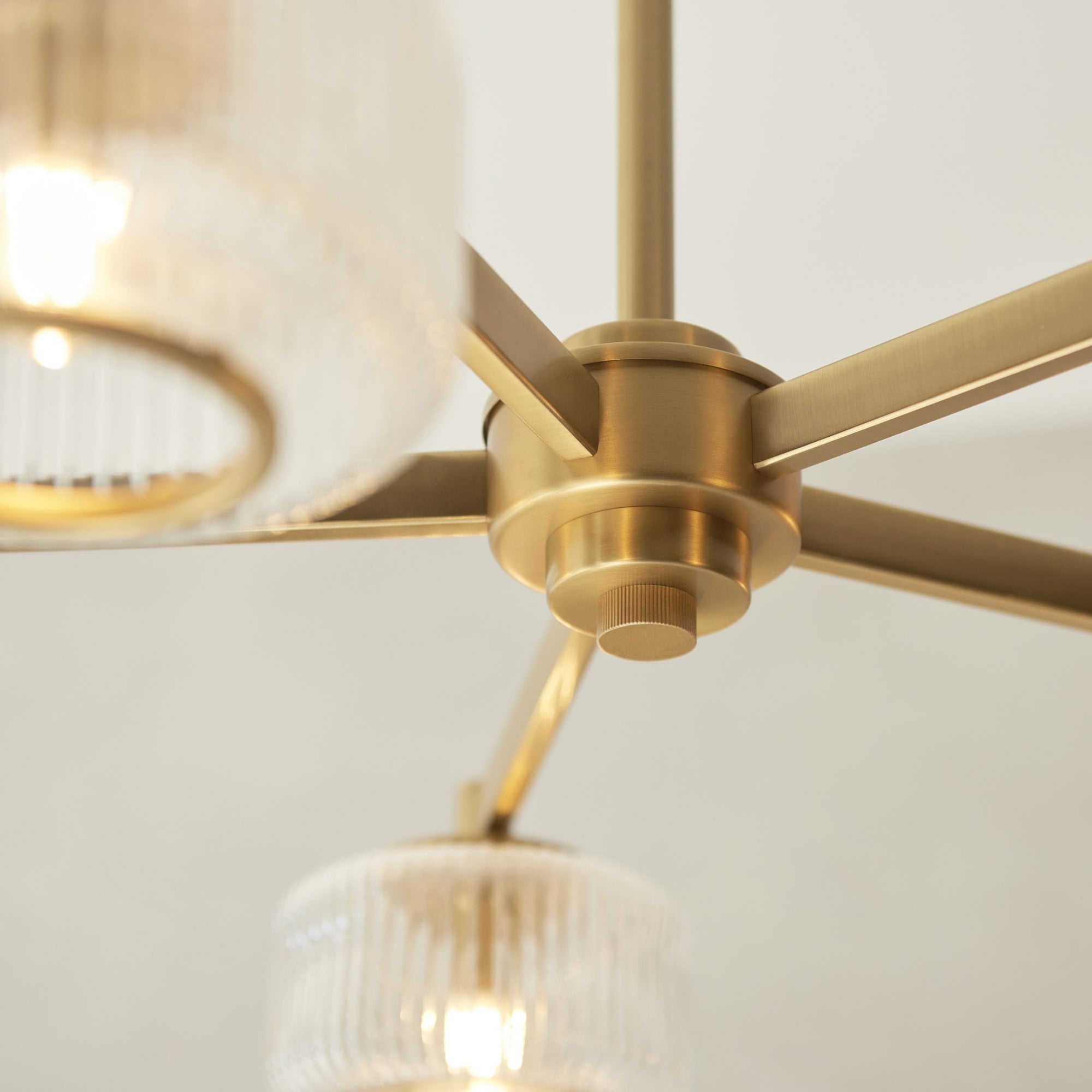 120635 Stamford 5 Light Pendant Brushed Aged Brass Plate & Clear Ribbed Glass