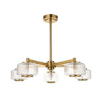 120635 Stamford 5 Light Pendant Brushed Aged Brass Plate & Clear Ribbed Glass