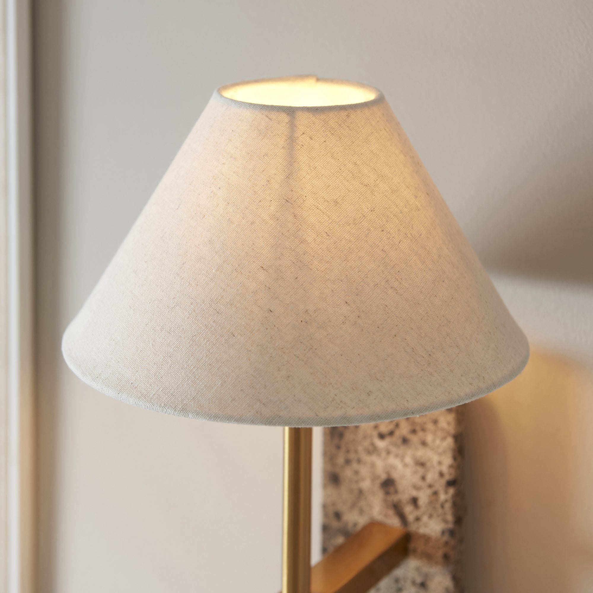 120636 Faro Wall Light Dark Brown Emperador Marble & Vintage Brass With Natural Linen