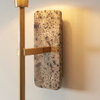 120636 Faro Wall Light Dark Brown Emperador Marble & Vintage Brass With Natural Linen