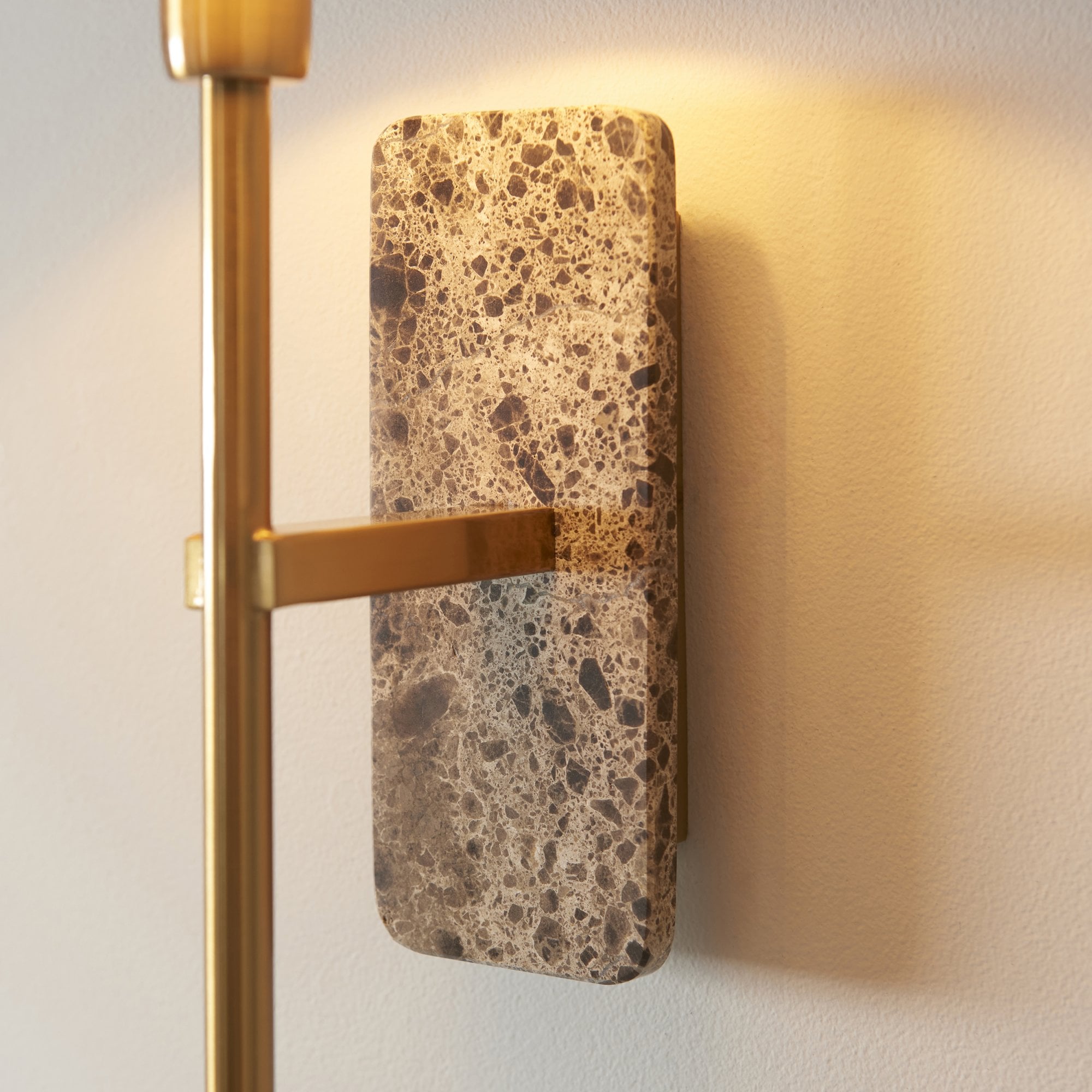 120636 Faro Wall Light Dark Brown Emperador Marble & Vintage Brass With Natural Linen