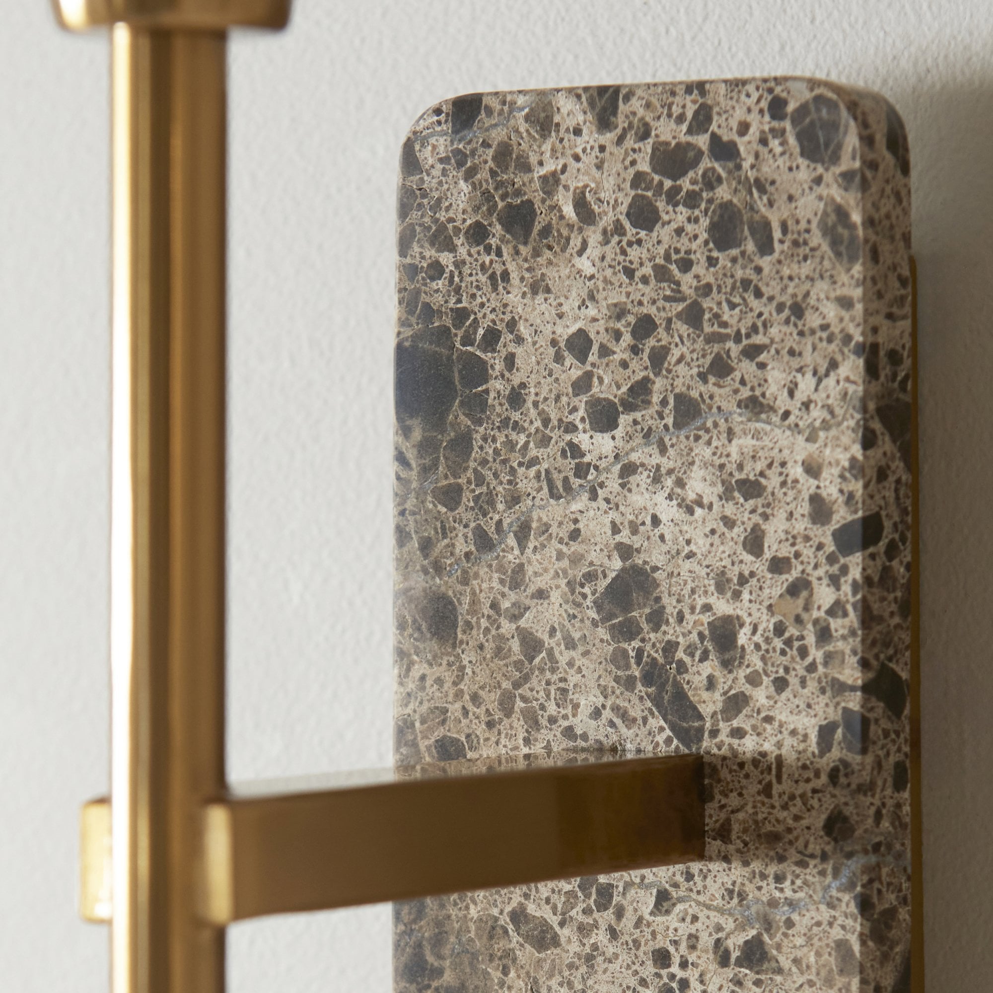 120636 Faro Wall Light Dark Brown Emperador Marble & Vintage Brass With Natural Linen