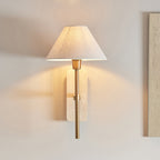 120637 Faro Wall Light Natural Travertine & Vintage Brass With Natural Linen