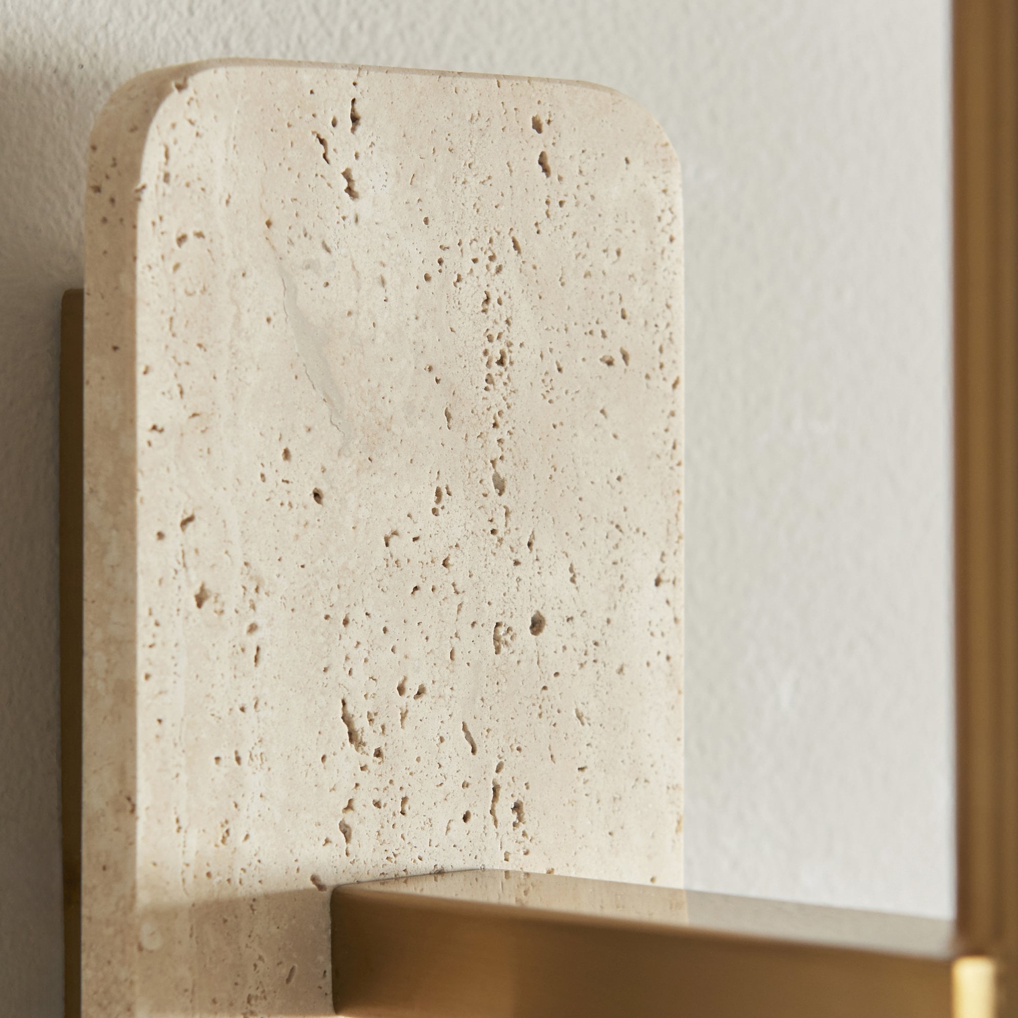 120637 Faro Wall Light Natural Travertine & Vintage Brass With Natural Linen