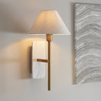 120638 Faro Wall Light White Volakas Marble & Vintage Brass With Natural Linen