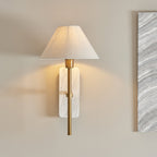 120638 Faro Wall Light White Volakas Marble & Vintage Brass With Natural Linen