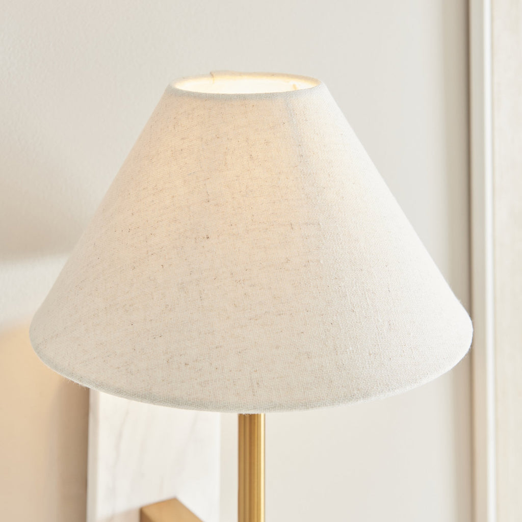 120638 Faro Wall Light White Volakas Marble & Vintage Brass With Natural Linen