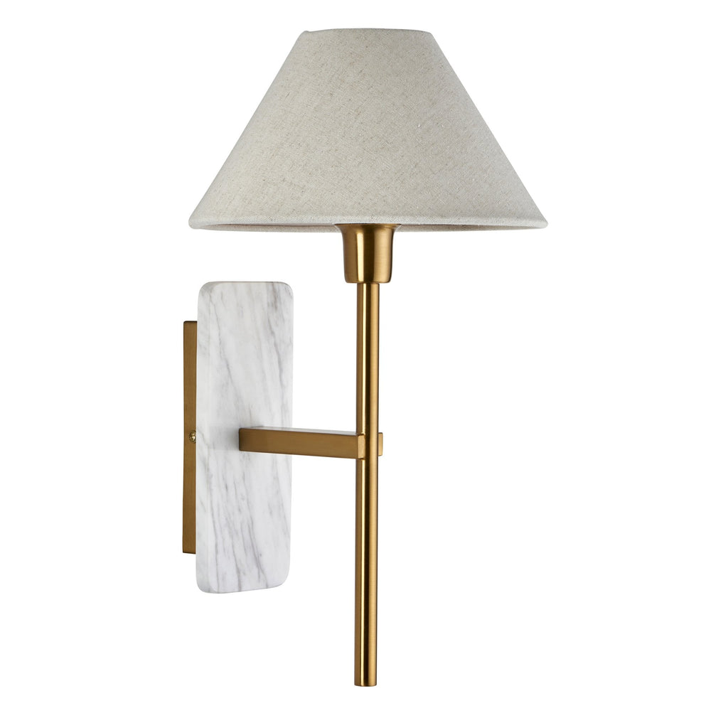120638 Faro Wall Light White Volakas Marble & Vintage Brass With Natural Linen