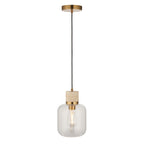 120658 Travi Pendant Natural Travertine, Vintage Brass & Clear Glass