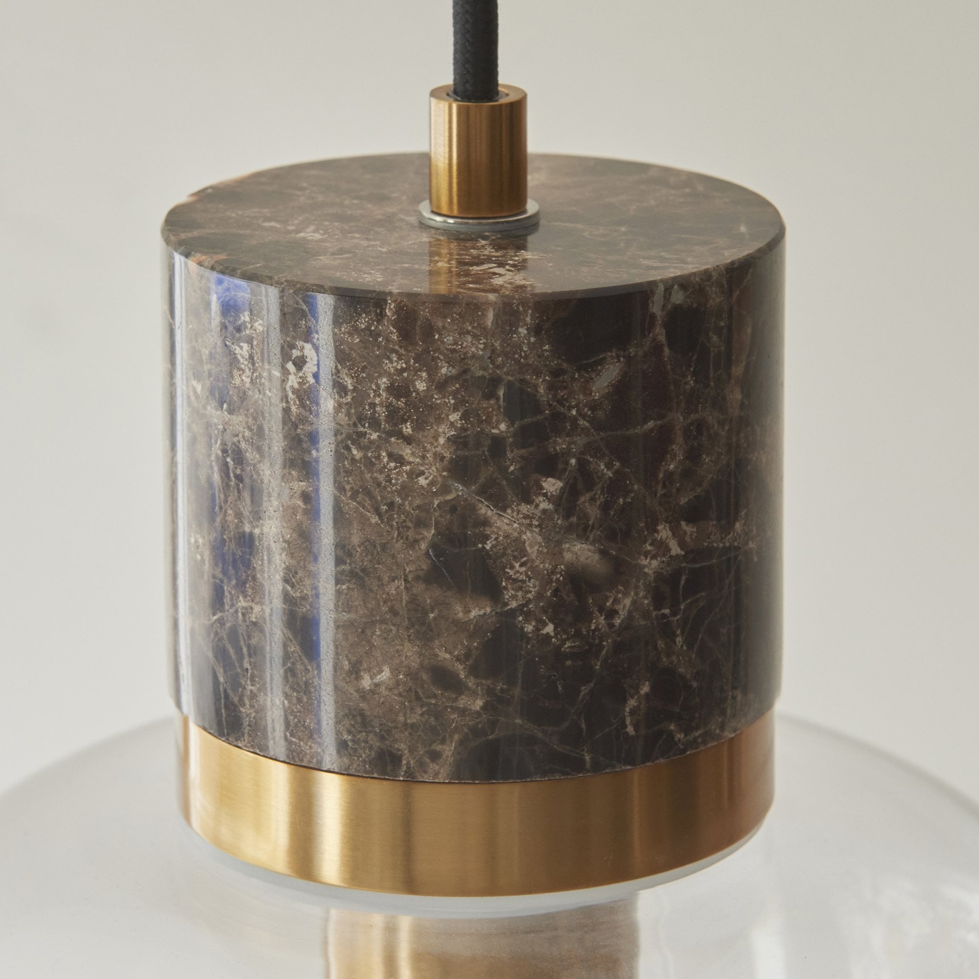 120659 Travi Pendant Dark Brown Emperador Marble, Vintage Brass & Clear Glass