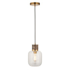 120659 Travi Pendant Dark Brown Emperador Marble, Vintage Brass & Clear Glass
