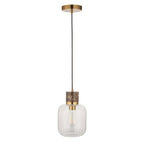 120659 Travi Pendant Dark Brown Emperador Marble, Vintage Brass & Clear Glass