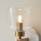 120660 Travi Wall Light White Volakas Marble, Vintage Brass & Clear Glass