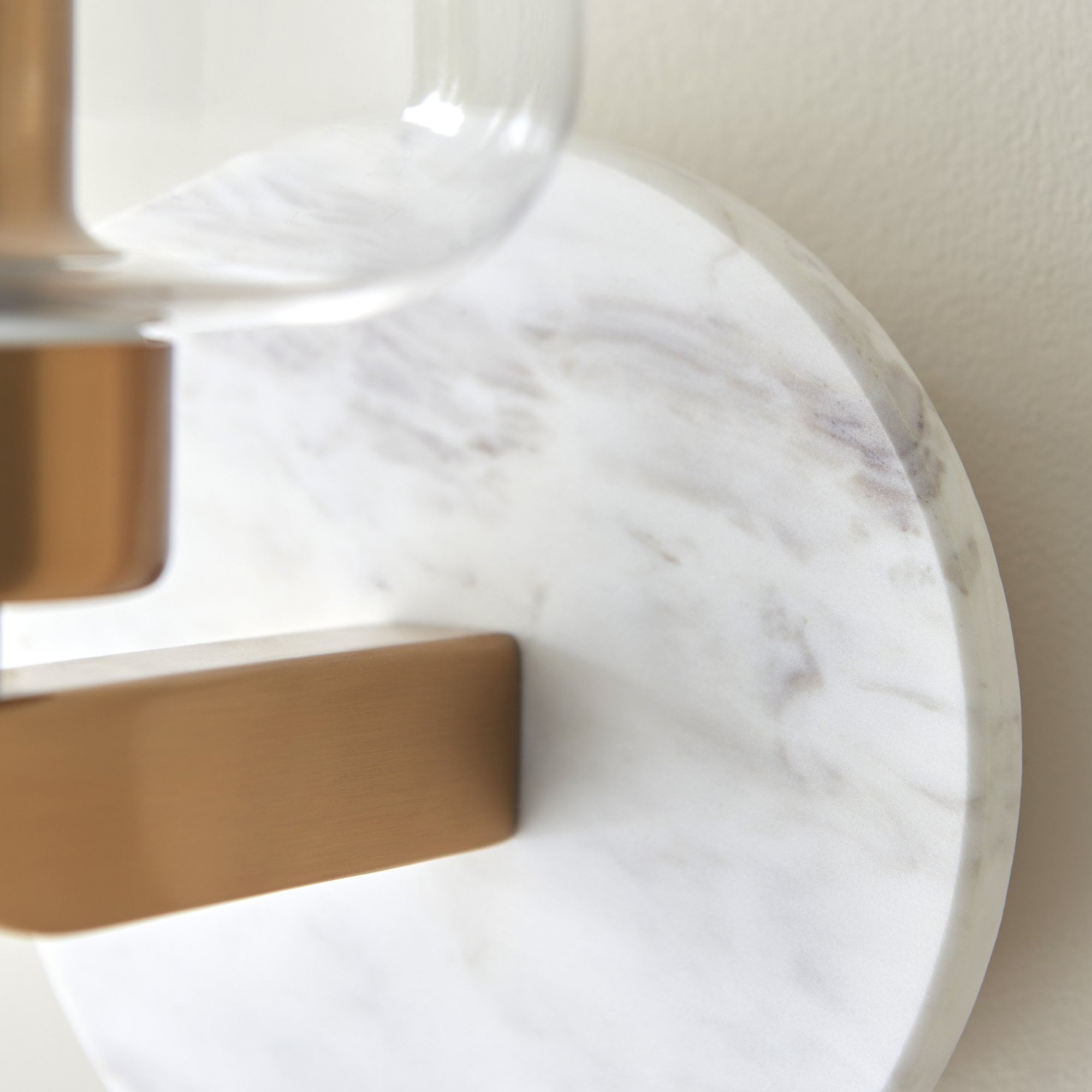 120660 Travi Wall Light White Volakas Marble, Vintage Brass & Clear Glass