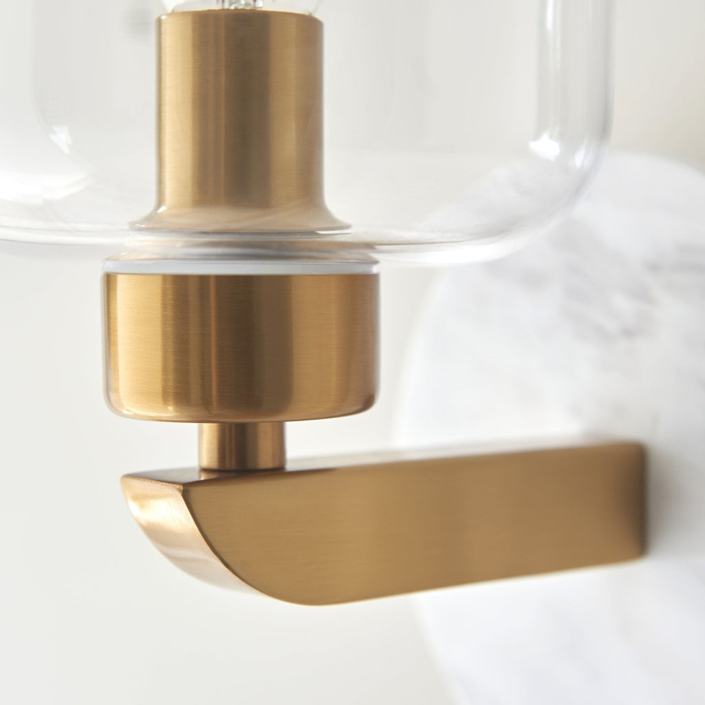 120660 Travi Wall Light White Volakas Marble, Vintage Brass & Clear Glass
