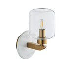 120660 Travi Wall Light White Volakas Marble, Vintage Brass & Clear Glass