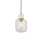 120661 Travi Pendant White Volakas Marble, Vintage Brass & Clear Glass